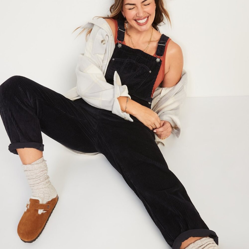 Old Navy Navy Slouchy Straight Button-Fly Corduroy Workwear Overalls Size 16